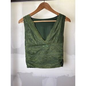 Cider Womens Forest Green Lace V-Neck Tank Top Tiny Bow Size L